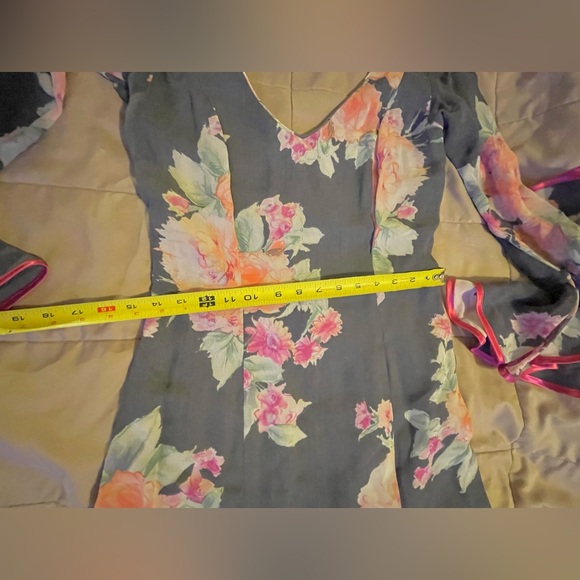 Slate & Magenta Floral Flamenco Dress Handmade in Spain-zipper,v-neck,longsleeve - Picture 7 of 16